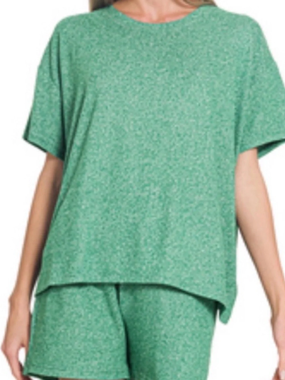 Zenana Outfitters Soft Green Melange Relaxed Short Sleeve Tee - Picture 3 of 3